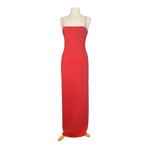 NWT ALICE + OLIVIA Nelle Nylon Cutout Maxi Dress in Bright Poppy 10 Square Neck - Picture 2 of 12